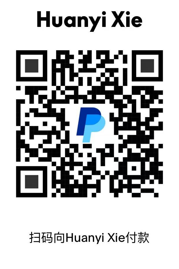 PayPal donation QR code for Huanyi Xie